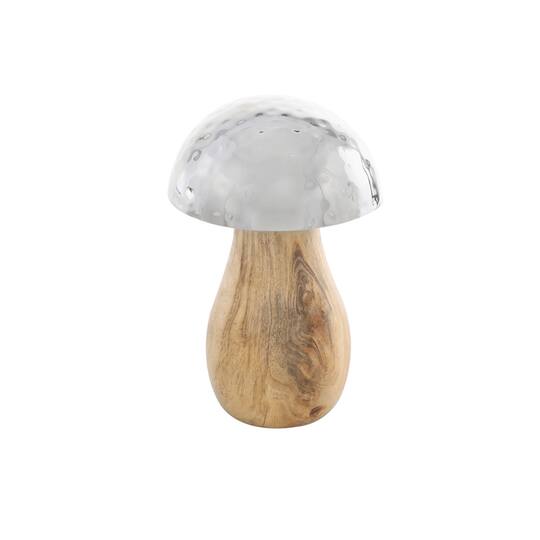 Stainless Steel & Wood Mushroom Hammered Sculpture Set